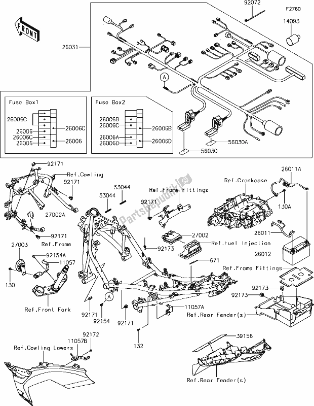 Alle onderdelen voor de 57 Chassis Electrical Equipment van de Kawasaki EX 400 Ninja SE 2018