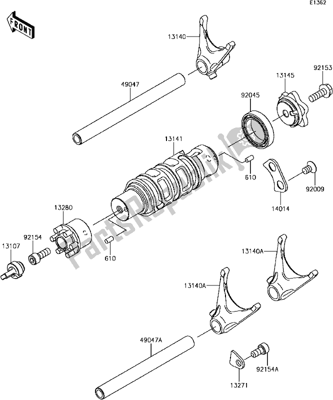 All parts for the B-14gear Change Drum/shift Fork(s) of the Kawasaki EX 650 Ninja 2017