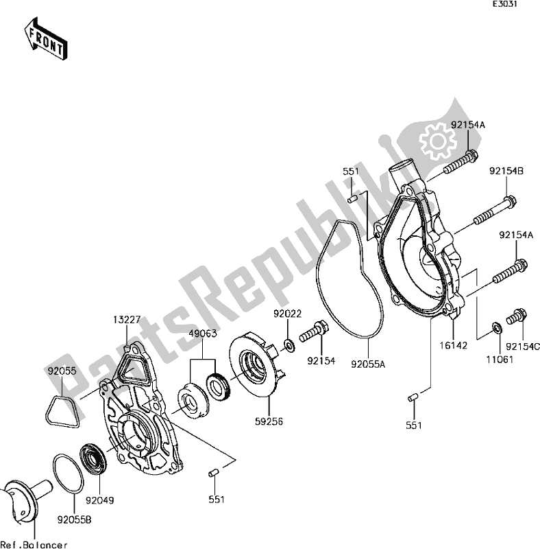 All parts for the D-4 Water Pump of the Kawasaki EX 650 Ninja 2017