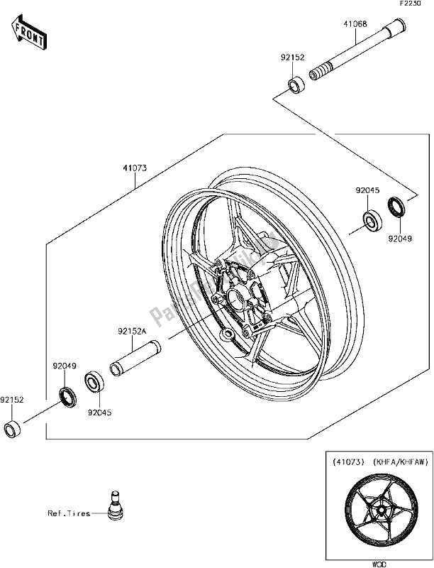 All parts for the E-13front Hub of the Kawasaki EX 650 Ninja 2017