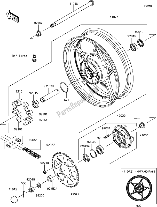 All parts for the E-14rear Hub of the Kawasaki EX 650 Ninja 2017