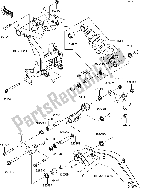 All parts for the E-7 Suspension/shock Absorber of the Kawasaki EX 650 Ninja 2017