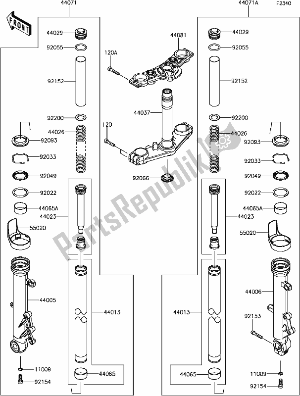 All parts for the F-10front Fork of the Kawasaki EX 650 Ninja 2017