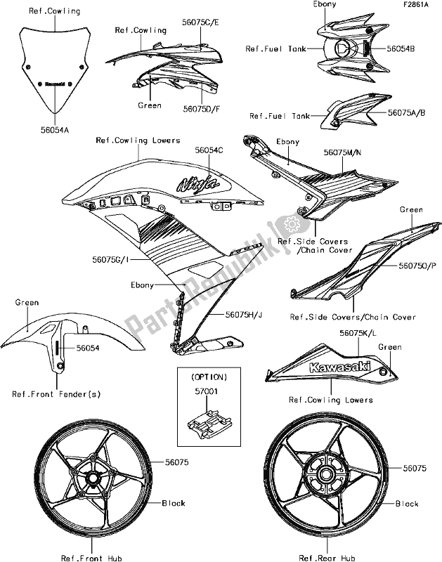 All parts for the G-13decals(green)(khfa) of the Kawasaki EX 650 Ninja 2017