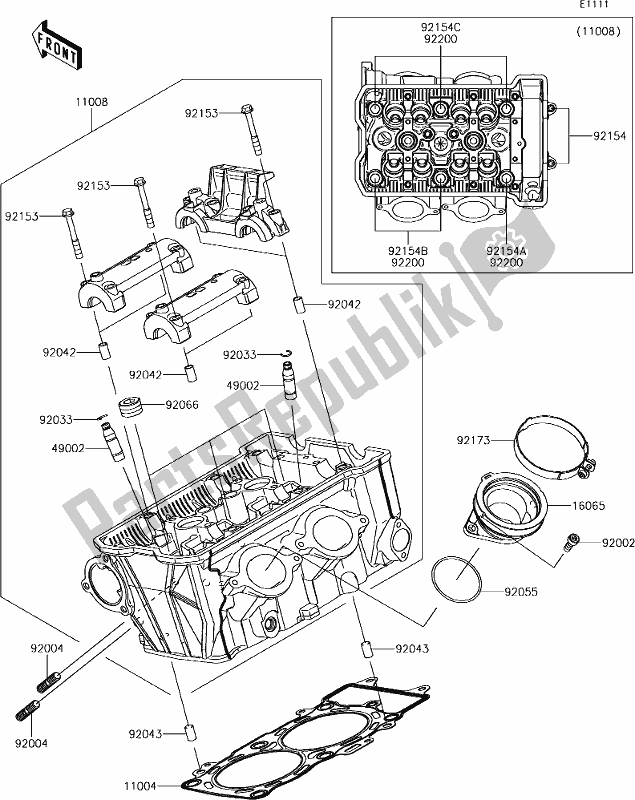 All parts for the 1 Cylinder Head of the Kawasaki EX 650 Ninja 2018