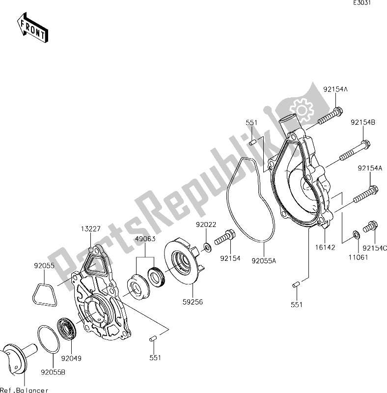 All parts for the 25 Water Pump of the Kawasaki EX 650 Ninja 2018