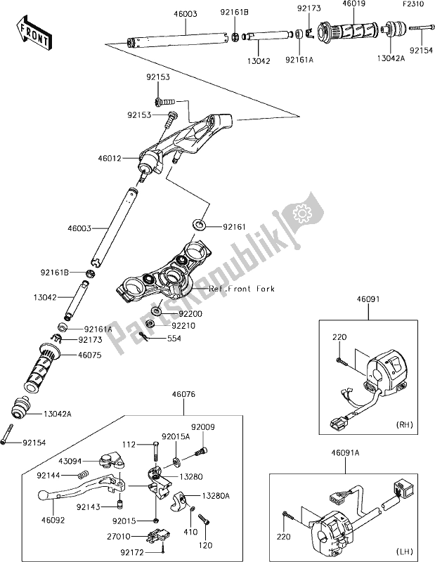 All parts for the 46 Handlebar of the Kawasaki EX 650 Ninja 2018