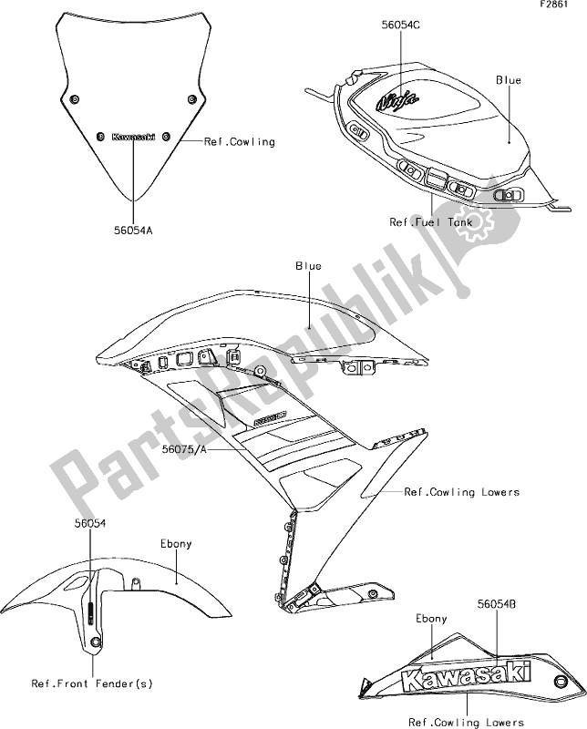 Todas las partes para 60 Decals(blue)(kjf) de Kawasaki EX 650 Ninja 2018