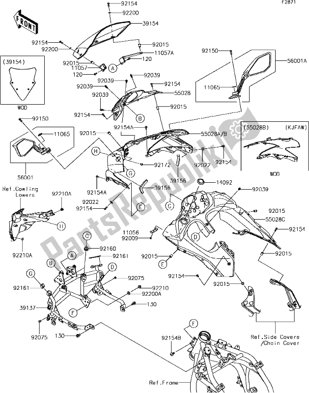 All parts for the 63 Cowling of the Kawasaki EX 650 Ninja 2018