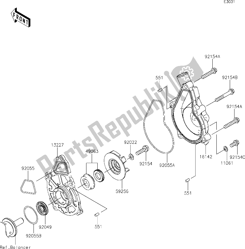 All parts for the 25 Water Pump of the Kawasaki EX 650 Ninja 2019