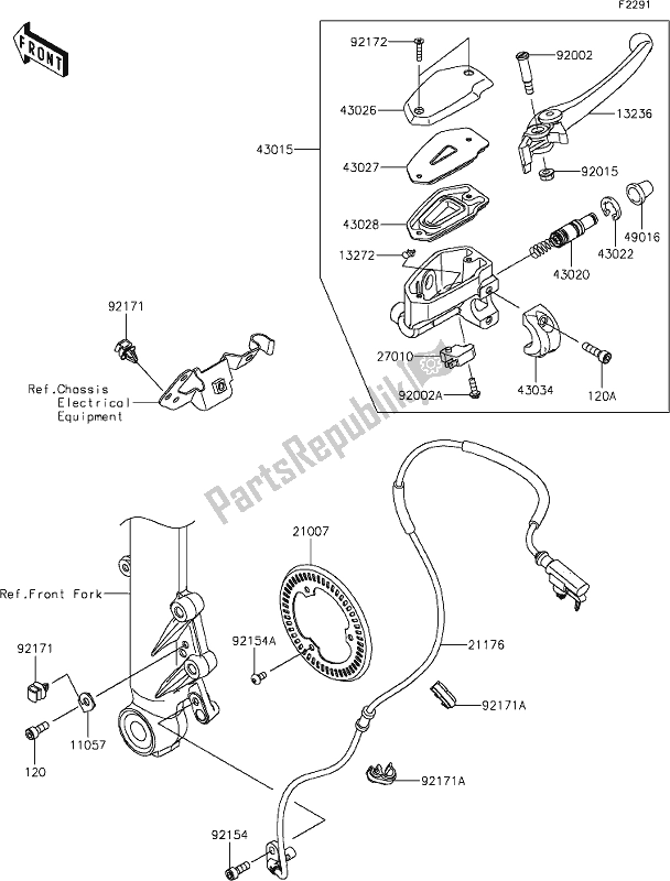 Alle onderdelen voor de 42 Front Master Cylinder van de Kawasaki EX 650 Ninja 2019