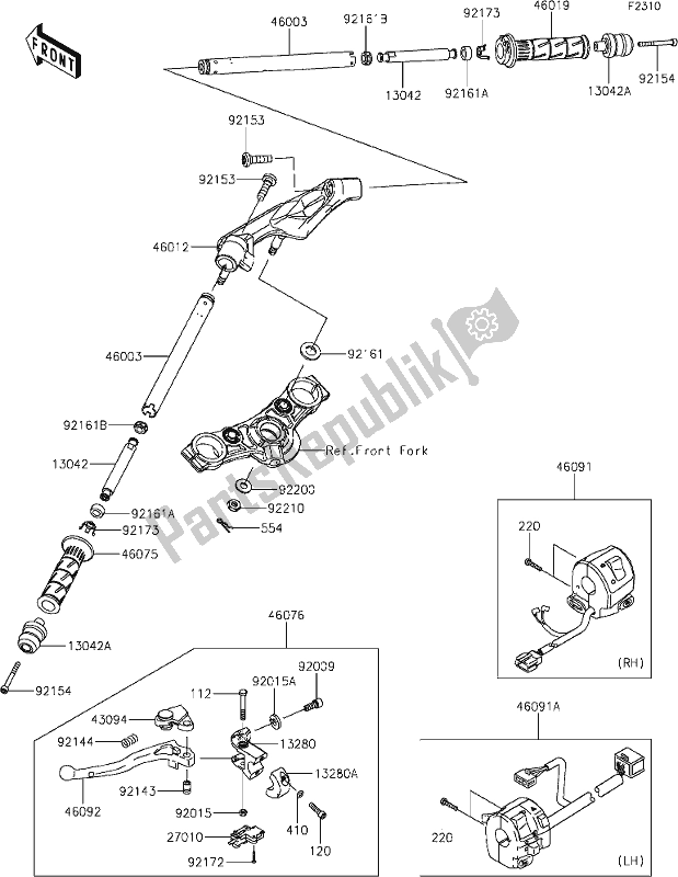 All parts for the 46 Handlebar of the Kawasaki EX 650 Ninja 2019