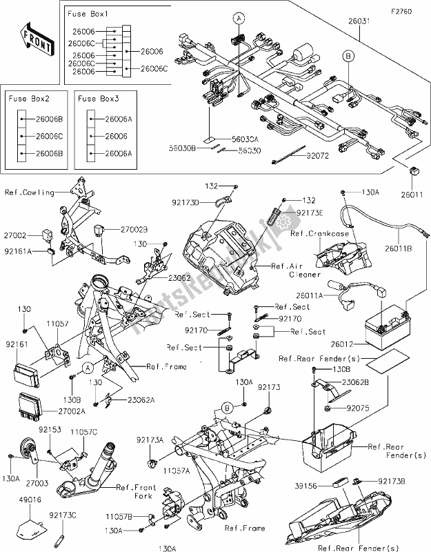 Alle onderdelen voor de 56 Chassis Electrical Equipment van de Kawasaki EX 650 Ninja 2019