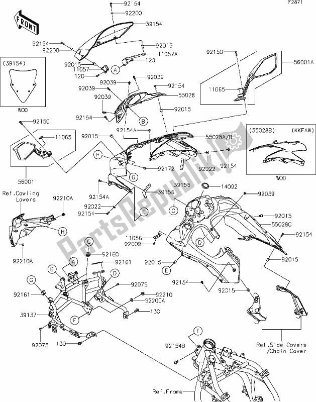 Tutte le parti per il 63 Cowling del Kawasaki EX 650 Ninja 2019