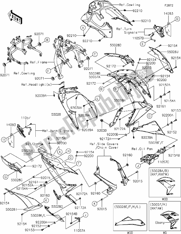 Tutte le parti per il 64 Cowling Lowers del Kawasaki EX 650 Ninja 2019