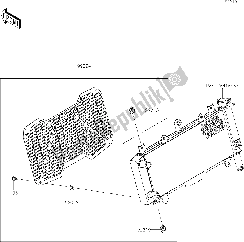 Alle onderdelen voor de 65 Accessory(radiator Screen) van de Kawasaki EX 650 Ninja 2019