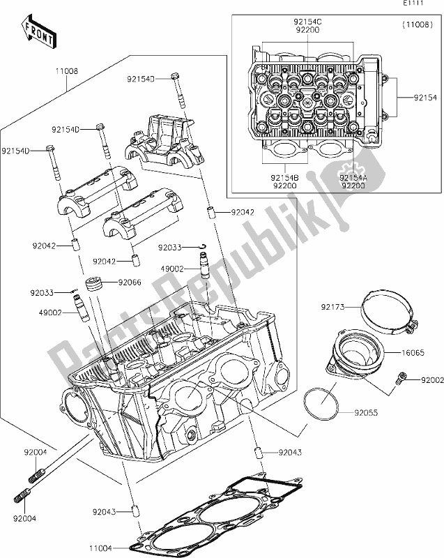 All parts for the 1 Cylinder Head of the Kawasaki EX 650 Ninja 2020