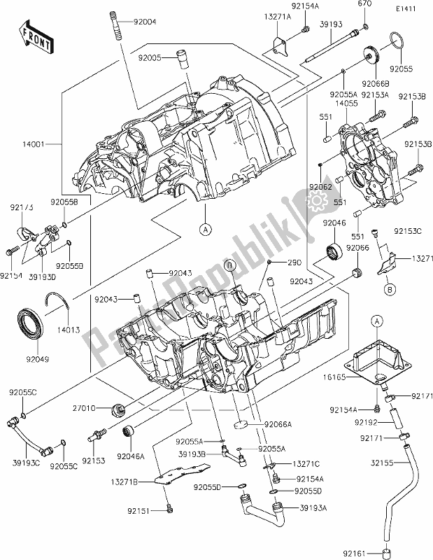 Todas las partes para 14 Crankcase de Kawasaki EX 650 Ninja 2020