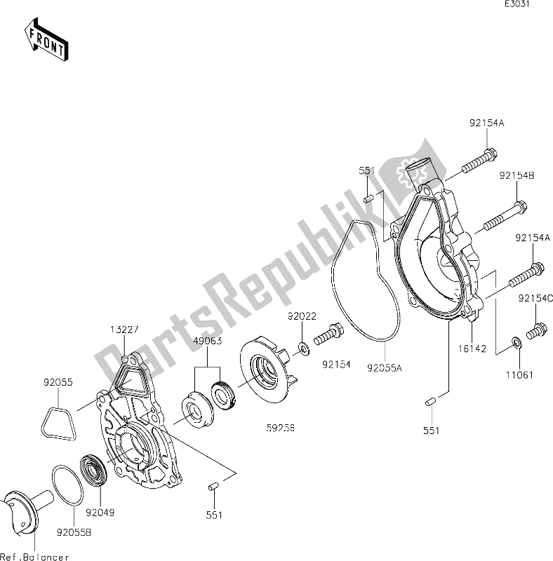 All parts for the 25 Water Pump of the Kawasaki EX 650 Ninja 2020