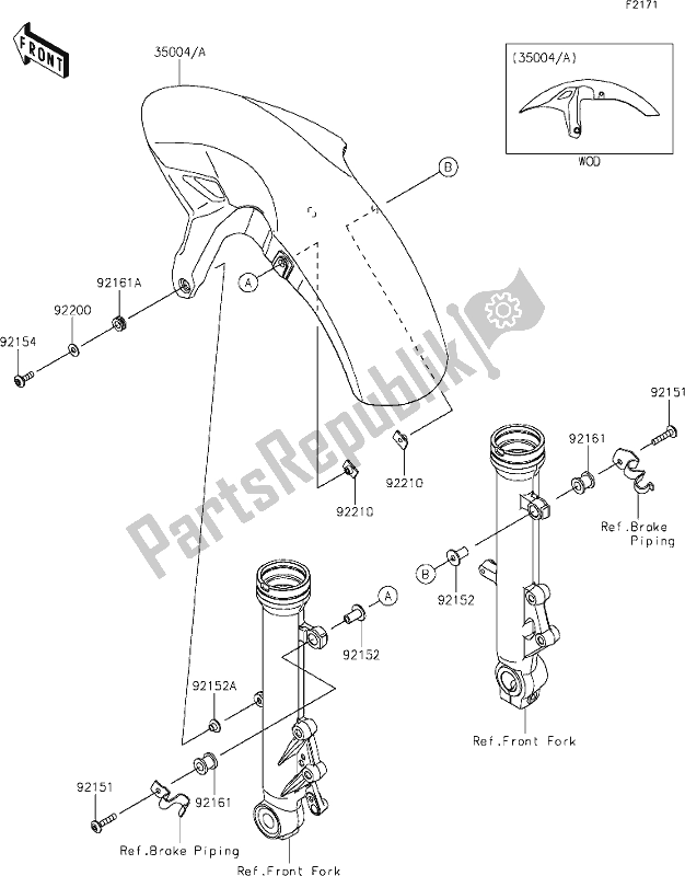 All parts for the 34 Front Fender(s) of the Kawasaki EX 650 Ninja 2020