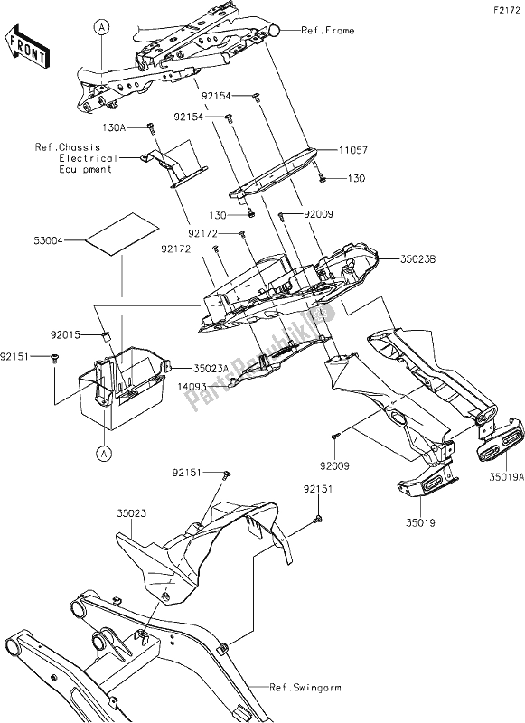 All parts for the 35 Rear Fender(s) of the Kawasaki EX 650 Ninja 2020