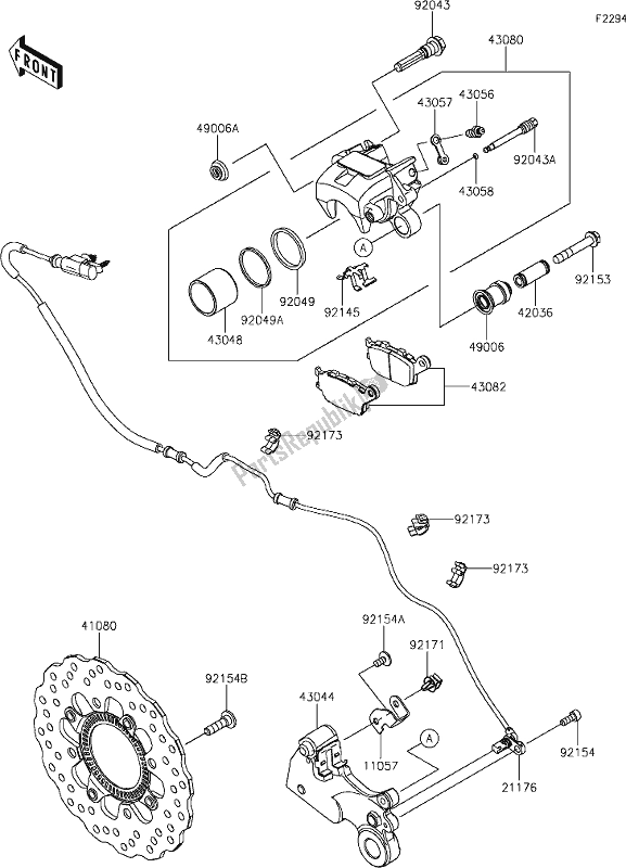 All parts for the 45 Rear Brake of the Kawasaki EX 650 Ninja 2020