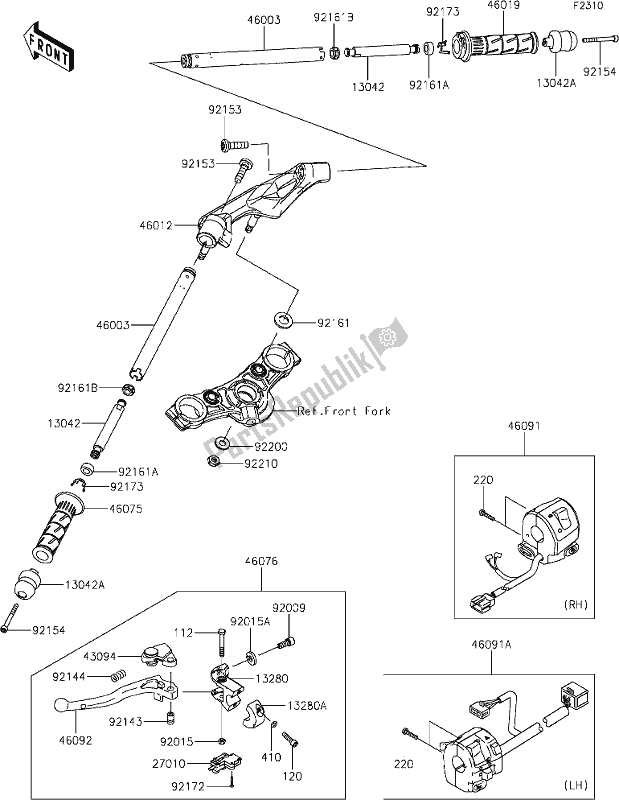 All parts for the 46 Handlebar of the Kawasaki EX 650 Ninja 2020