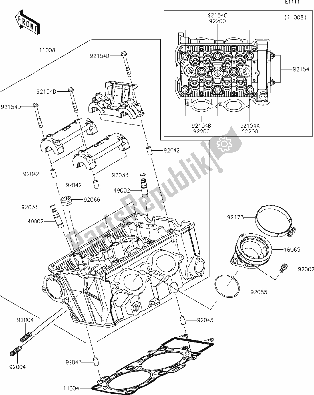 Alle onderdelen voor de 1 Cylinder Head van de Kawasaki EX 650 Ninja 2021