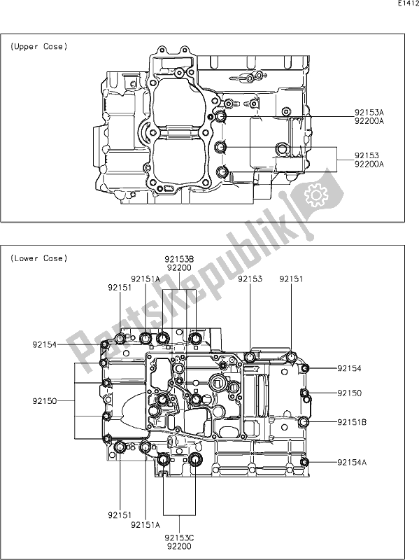 Todas as partes de 15 Crankcase Bolt Pattern do Kawasaki EX 650 Ninja 2021