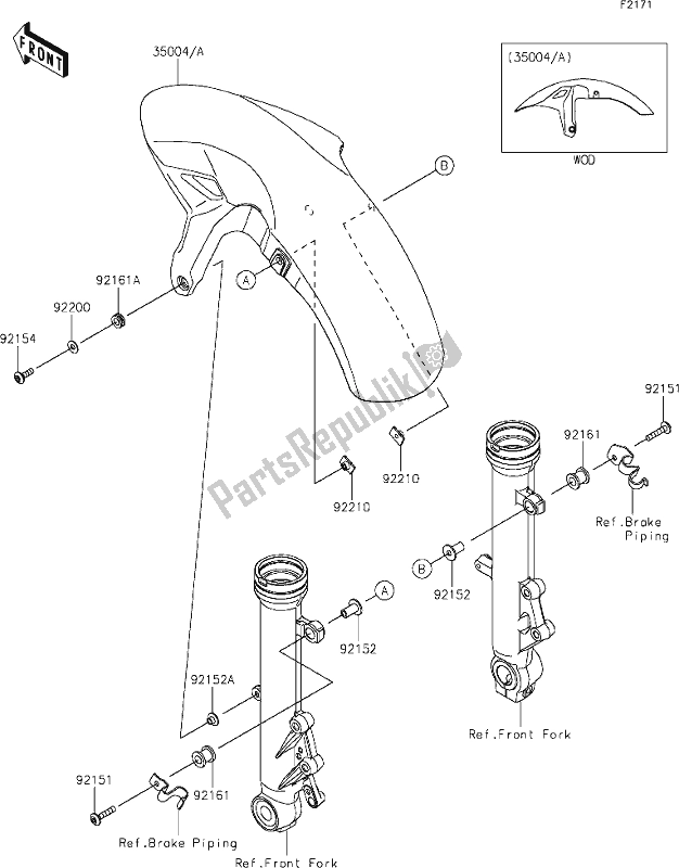 Alle onderdelen voor de 34 Front Fender(s) van de Kawasaki EX 650 Ninja 2021