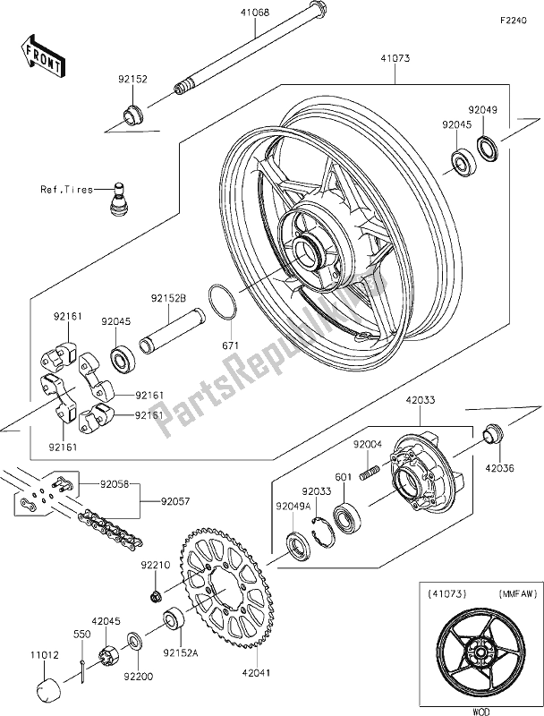All parts for the 39 Rear Hub of the Kawasaki EX 650 Ninja 2021