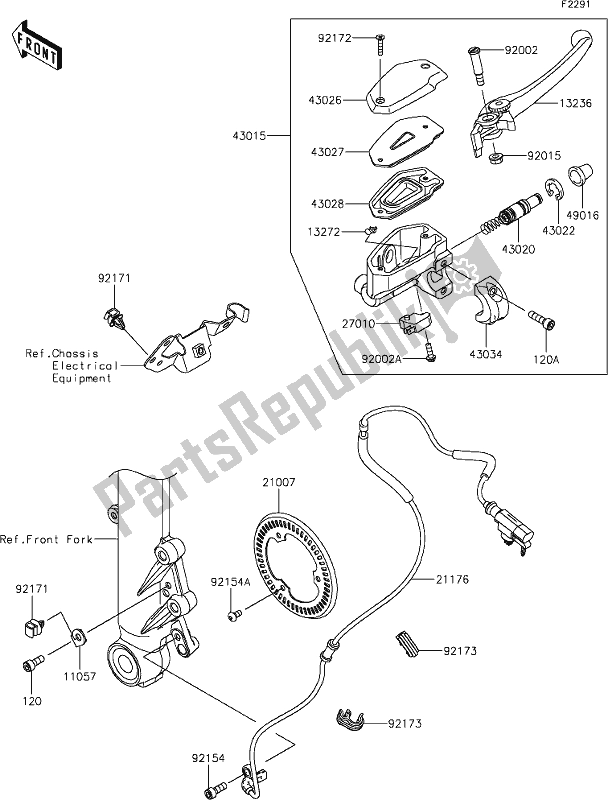 Alle onderdelen voor de 42 Front Master Cylinder van de Kawasaki EX 650 Ninja 2021
