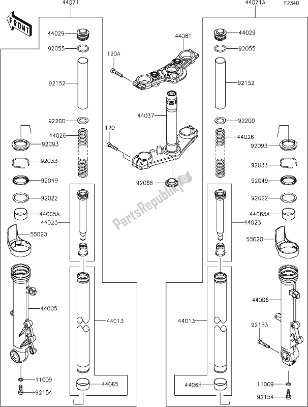 All parts for the 47 Front Fork of the Kawasaki EX 650 Ninja 2021