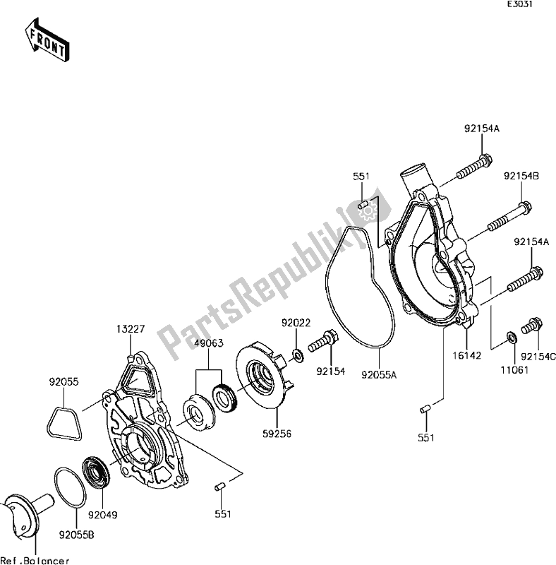 All parts for the D-4 Water Pump of the Kawasaki EX 650 Ninja KRT 2017