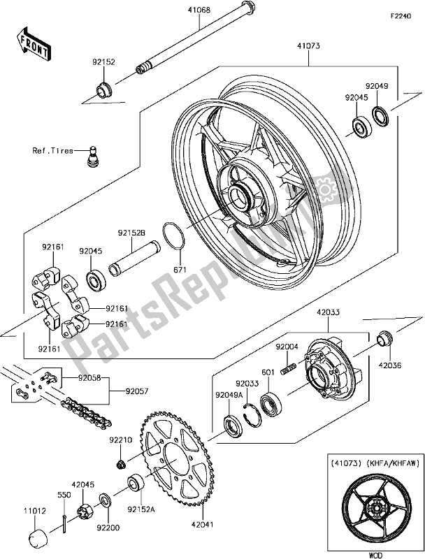 Alle onderdelen voor de E-14rear Hub van de Kawasaki EX 650 Ninja KRT 2017