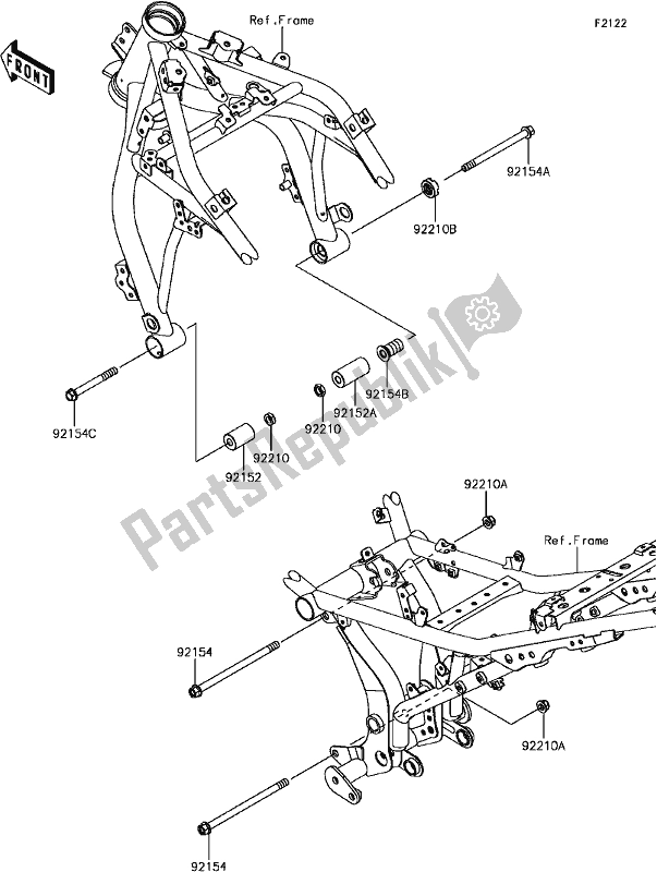 All parts for the E-4 Engine Mount of the Kawasaki EX 650 Ninja KRT 2017