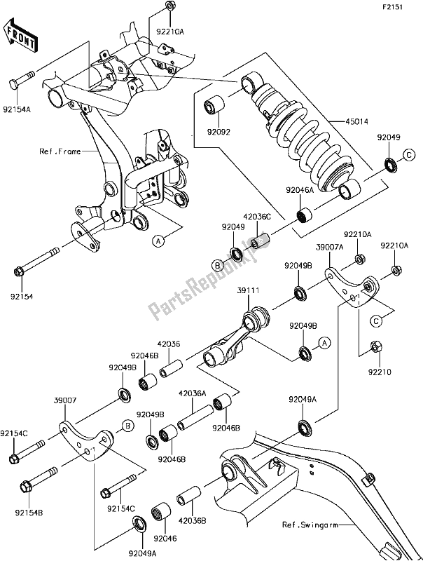 Alle onderdelen voor de E-7 Suspension/shock Absorber van de Kawasaki EX 650 Ninja KRT 2017