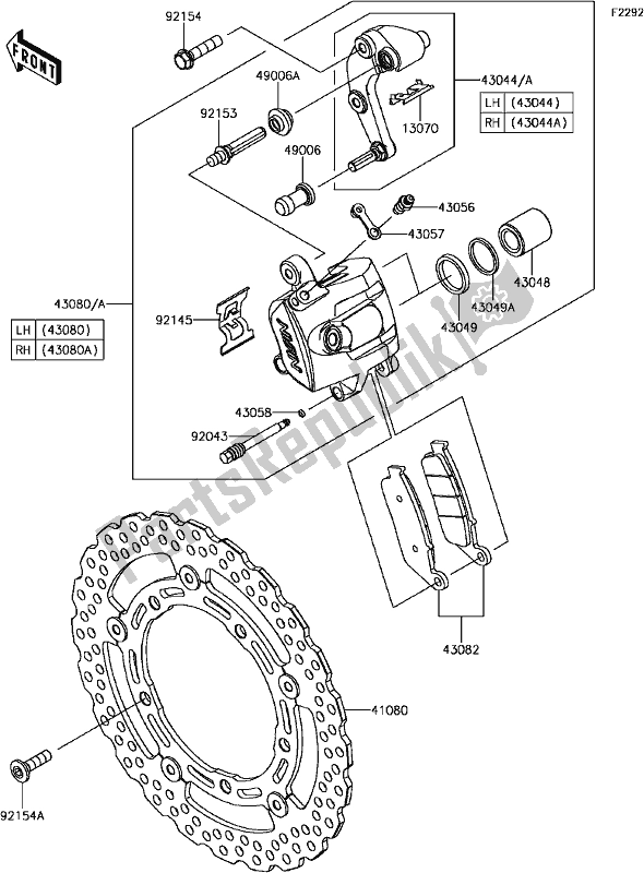 Todas as partes de F-6 Front Brake do Kawasaki EX 650 Ninja KRT 2017