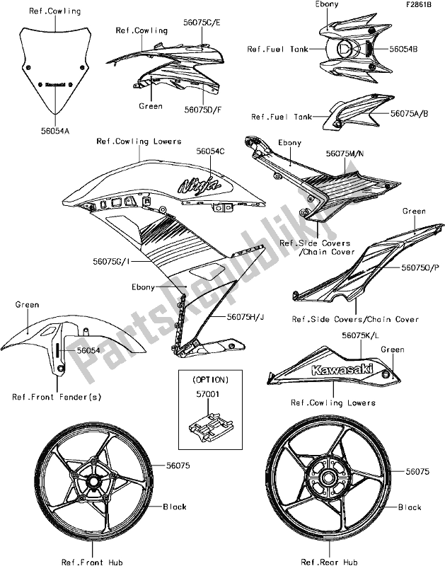 All parts for the G-14decals(green)(khfaw) of the Kawasaki EX 650 Ninja KRT 2017