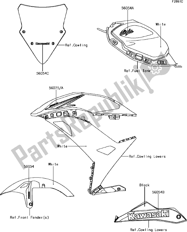 Todas las partes para H-3 Decals(white)(khfw) de Kawasaki EX 650 Ninja KRT 2017