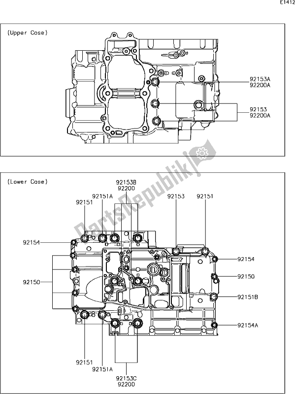 Tutte le parti per il 15 Crankcase Bolt Pattern del Kawasaki EX 650 Ninja L 2018