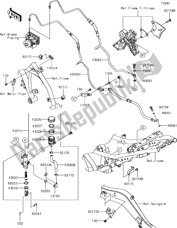 All parts for the 44 Rear Master Cylinder of the Kawasaki EX 650 Ninja L 2018