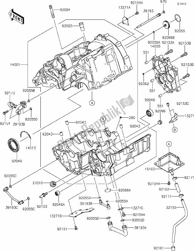 Tutte le parti per il 14 Crankcase del Kawasaki EX 650 Ninja Lams 2019