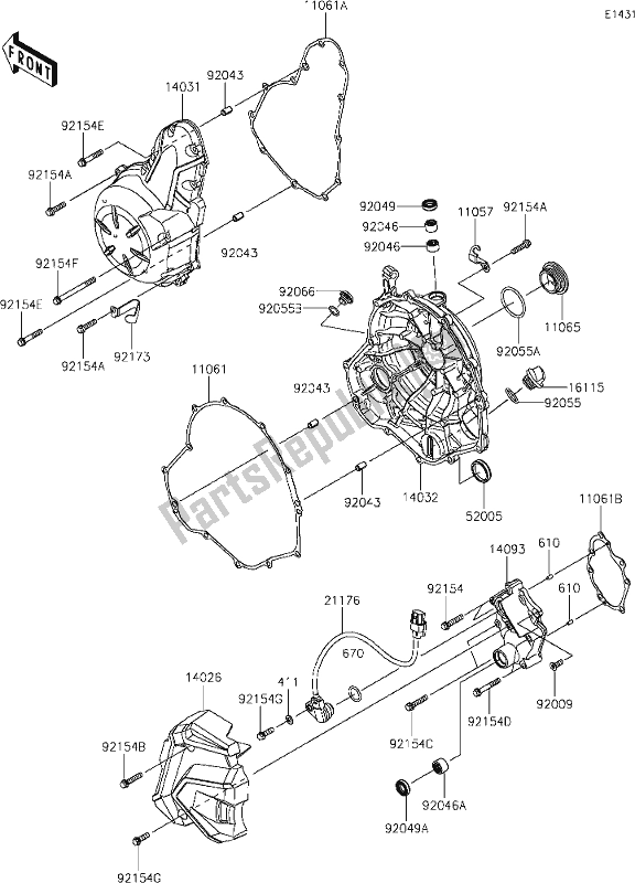 All parts for the 16 Engine Cover(s) of the Kawasaki EX 650 Ninja Lams 2019