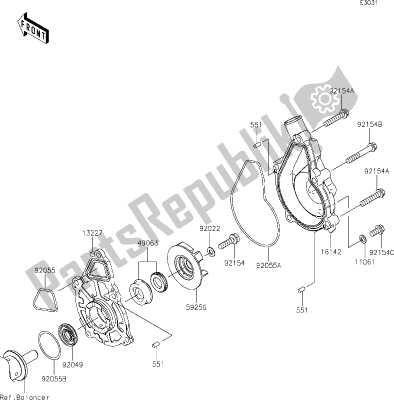 All parts for the 25 Water Pump of the Kawasaki EX 650 Ninja Lams 2019