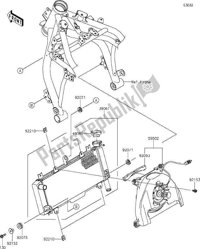 All parts for the 26 Radiator of the Kawasaki EX 650 Ninja Lams 2019