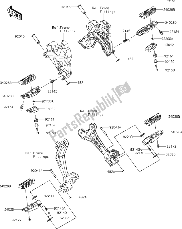All parts for the 33 Footrests of the Kawasaki EX 650 Ninja Lams 2019