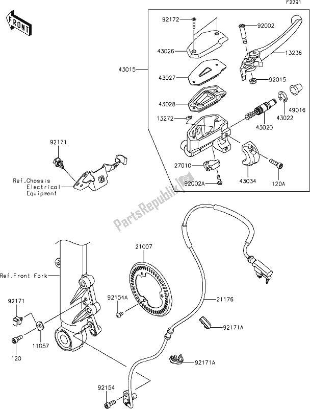 Alle onderdelen voor de 42 Front Master Cylinder van de Kawasaki EX 650 Ninja Lams 2019