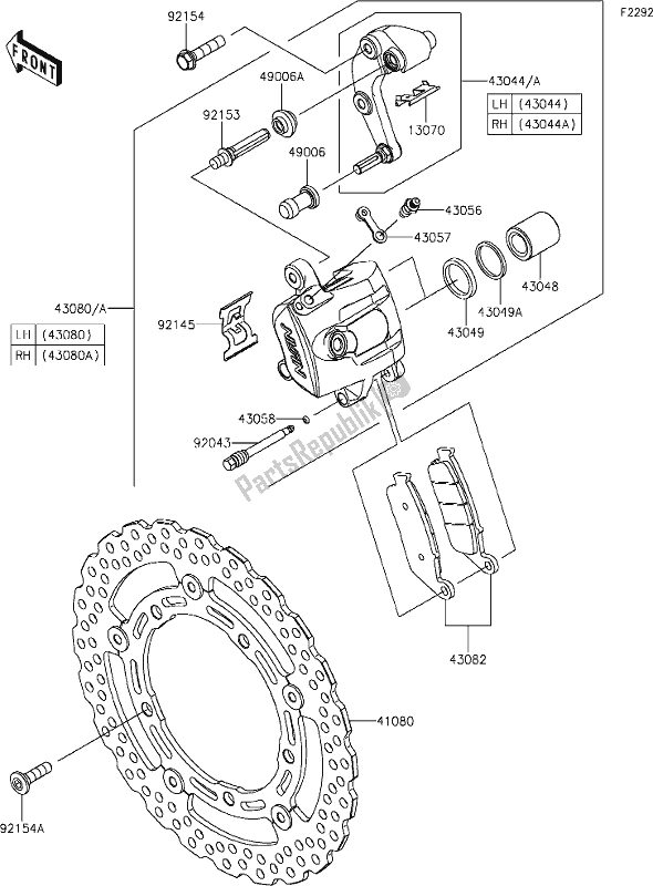 All parts for the 43 Front Brake of the Kawasaki EX 650 Ninja Lams 2019