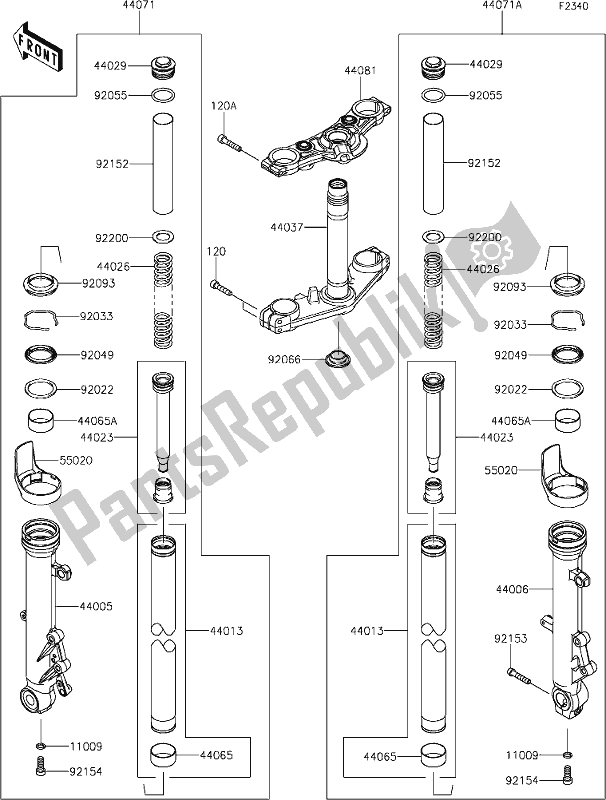 All parts for the 47 Front Fork of the Kawasaki EX 650 Ninja Lams 2019